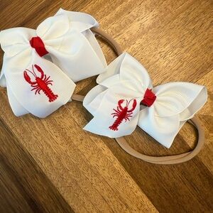 White and Red Lobster Hair Bows